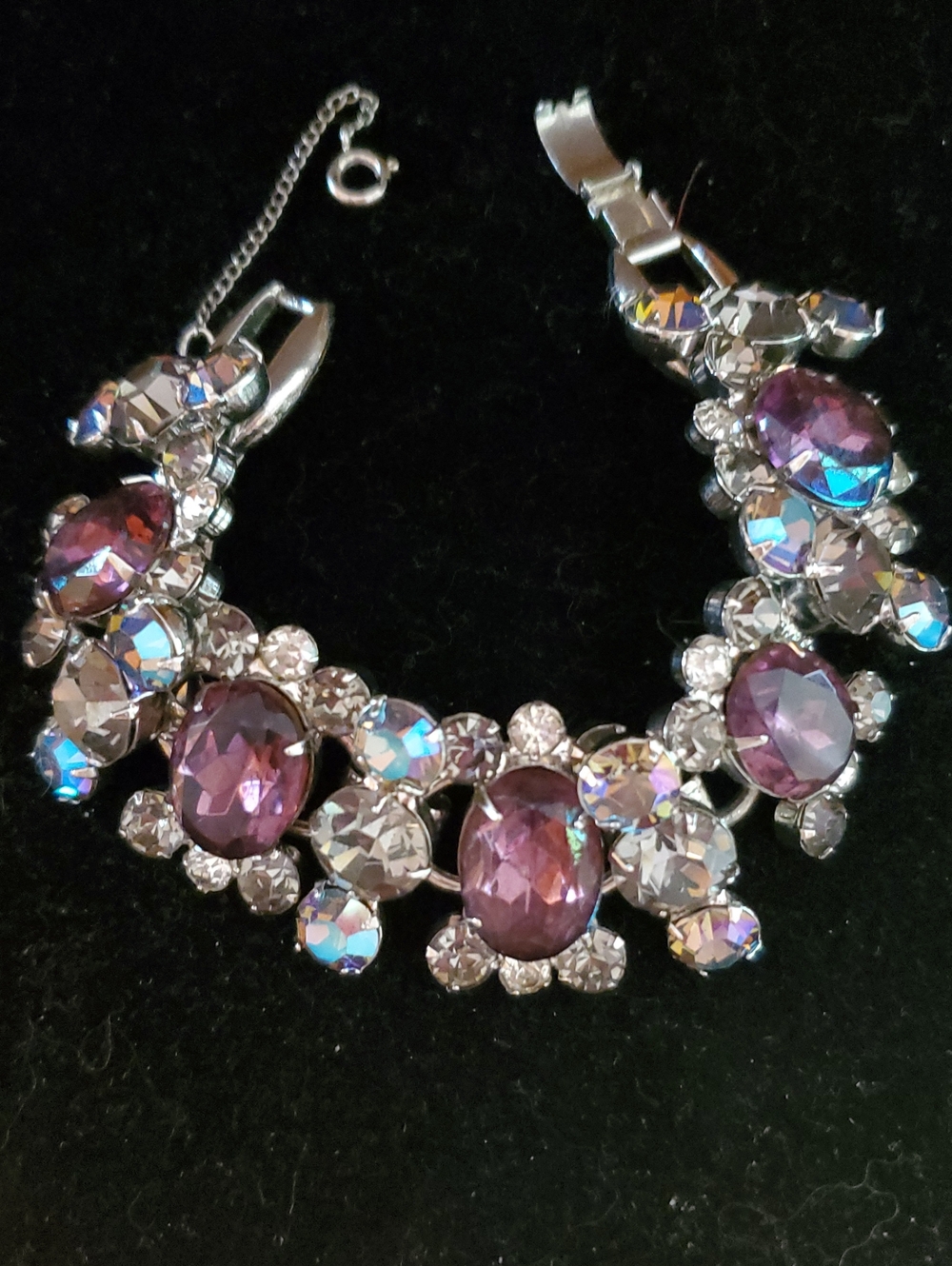 Vintage Weiss Purple And Iridescent        Crystal  Bracelet - Silvertone RARE!